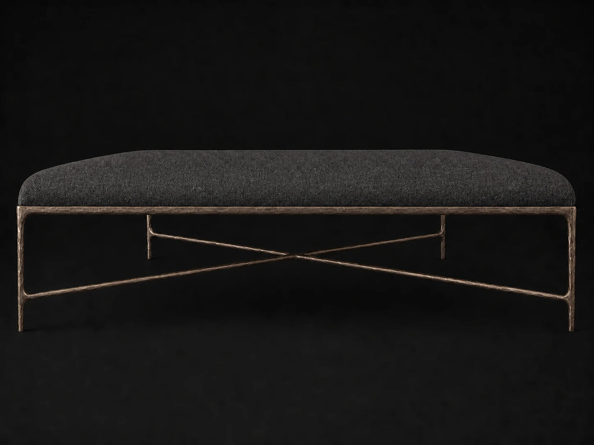 Square Coffee Ottoman — Italian Brushed Wool Pepper — Forged Bronze #Fabric & Color_Italian Brushed Wool Pepper