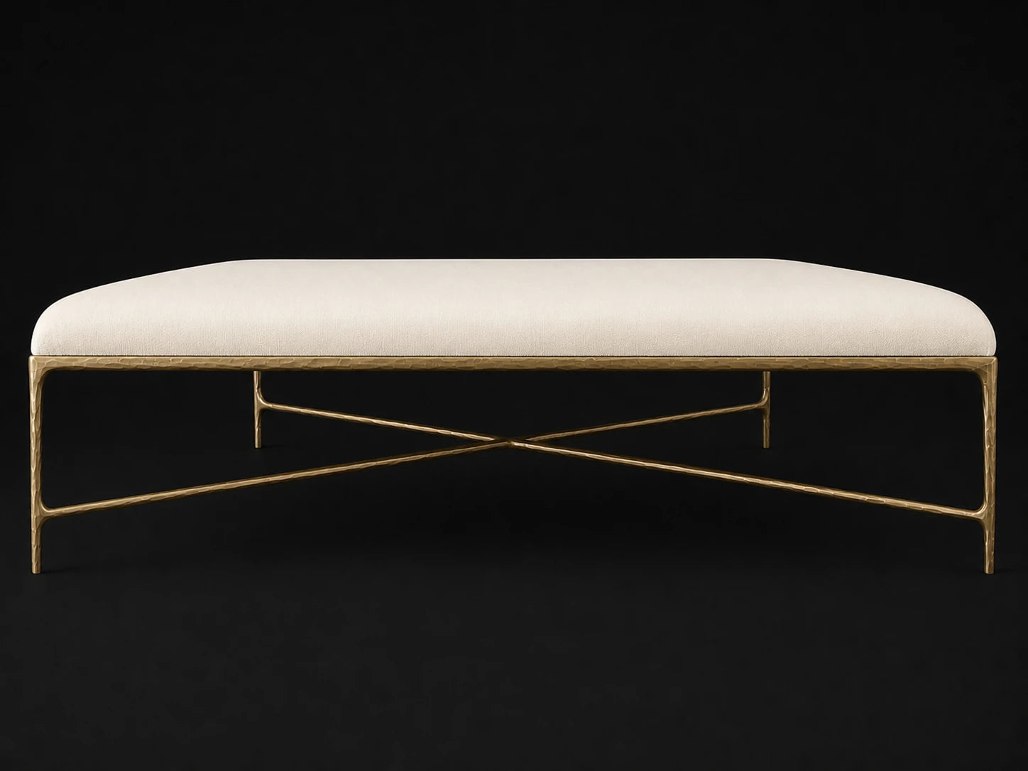 Square Coffee Ottoman — Italian Brushed Wool Vanilla — Forged Brass #Fabric & Color_Italian Brushed Wool Vanilla