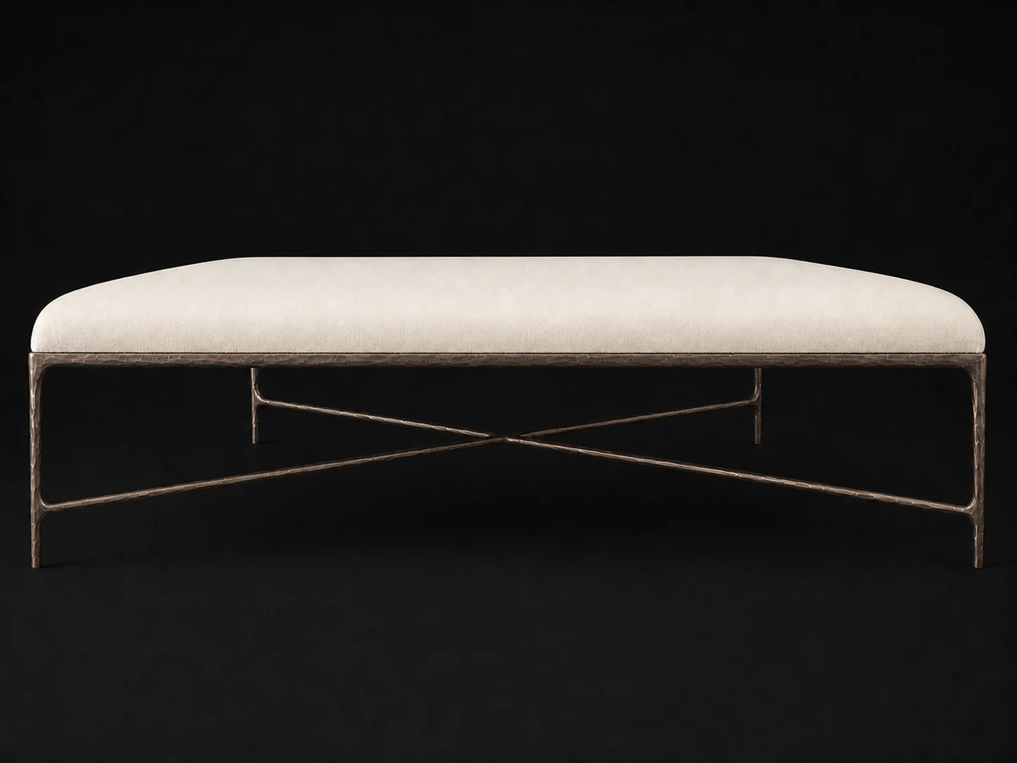 Square Coffee Ottoman — Italian Brushed Wool Vanilla — Forged Bronze #Fabric & Color_Italian Brushed Wool Vanilla