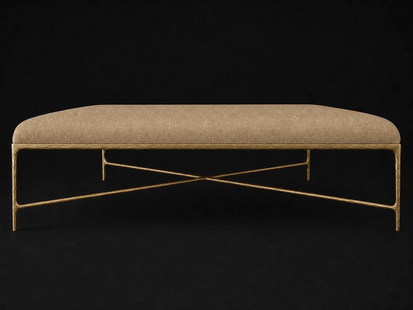 Square Coffee Ottoman — Mohair Almond — Forged Brass #Fabric & Color_Mohair Almond