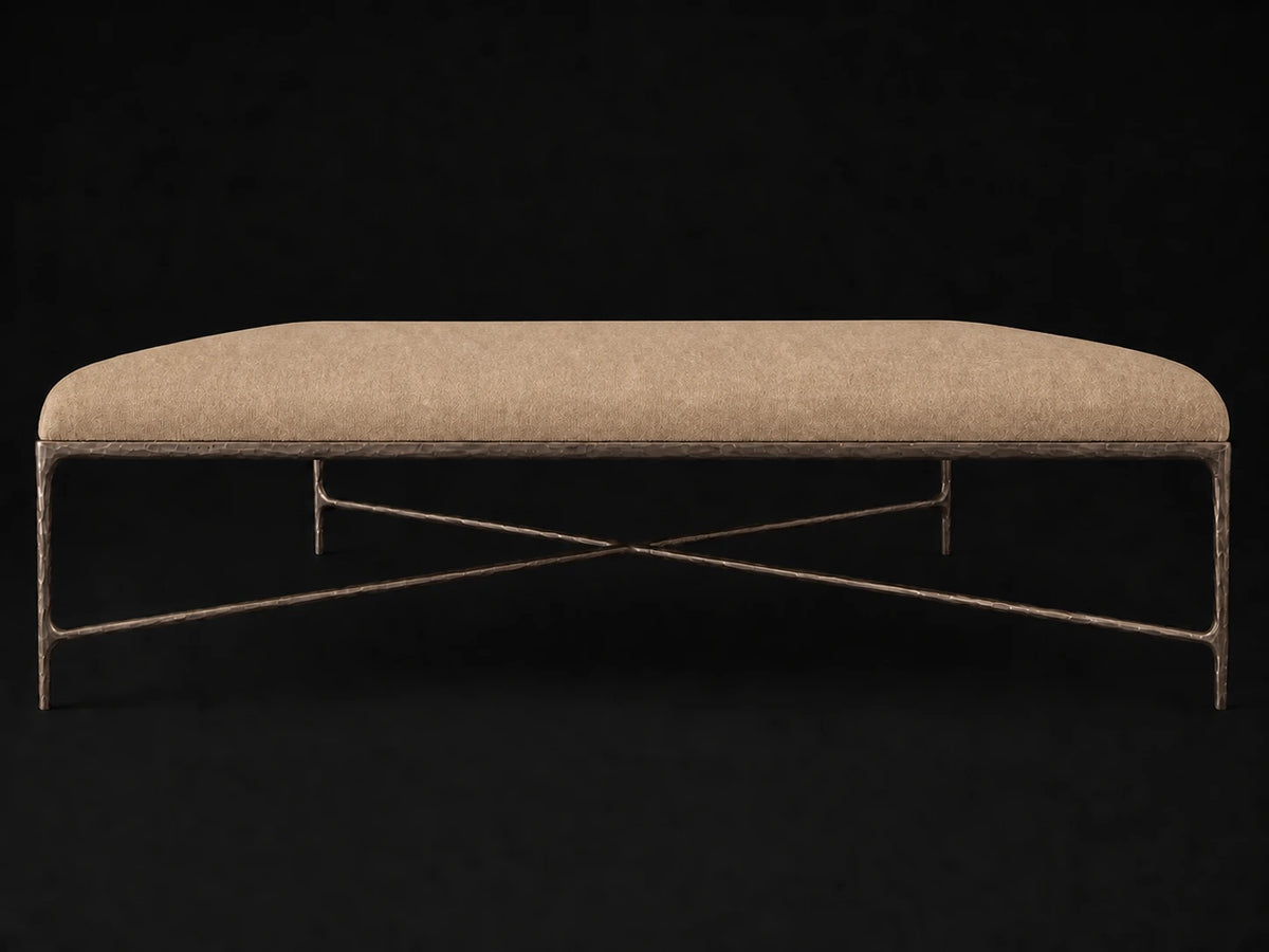Square Coffee Ottoman — Mohair Almond — Forged Bronze #Fabric & Color_Mohair Almond
