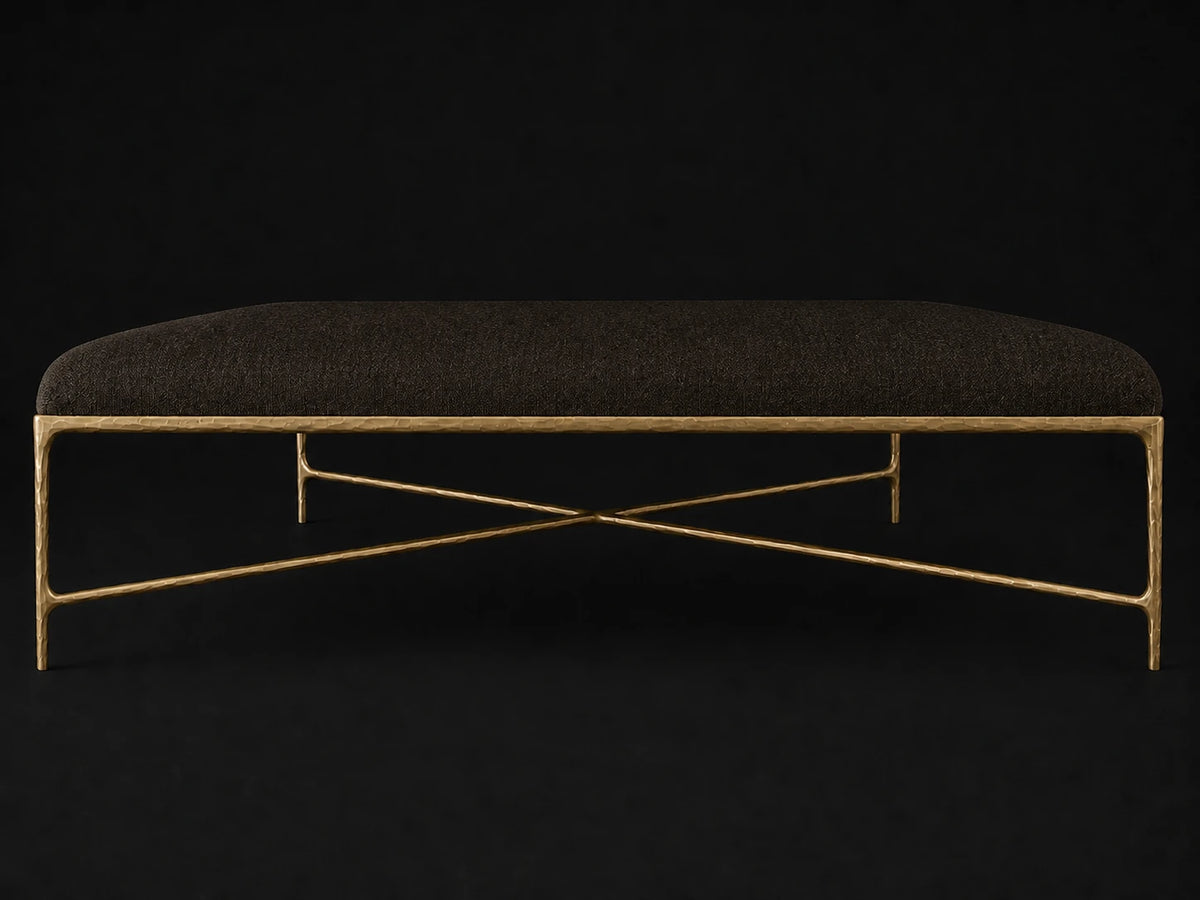 Square Coffee Ottoman — Mohair Chocolate — Forged Brass #Fabric & Color_Mohair Chocolate