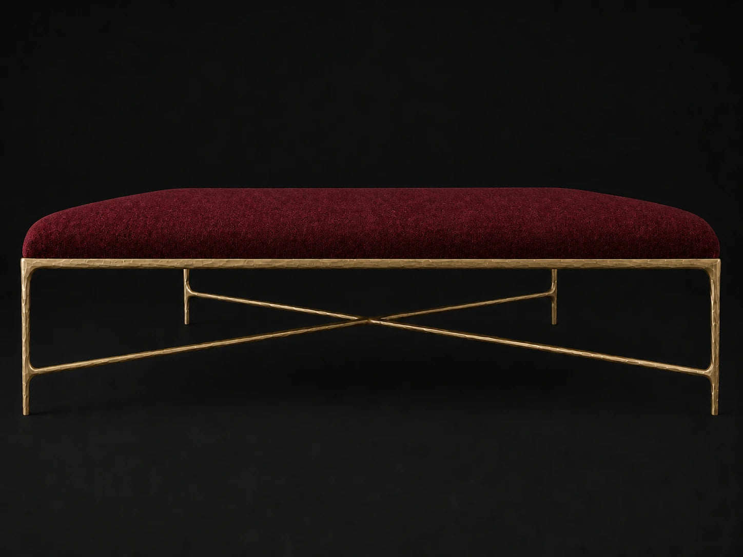 Square Coffee Ottoman — Mohair Crimson — Forged Brass #Fabric & Color_Mohair Crimson
