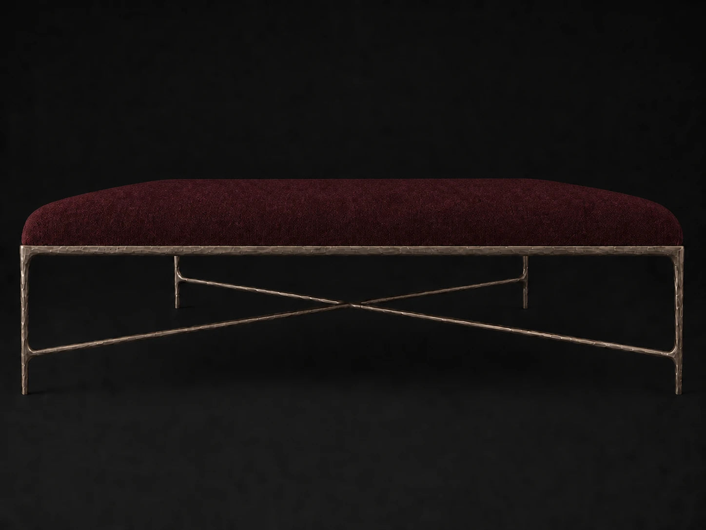 Square Coffee Ottoman — Mohair Crimson — Forged Bronze #Fabric & Color_Mohair Crimson