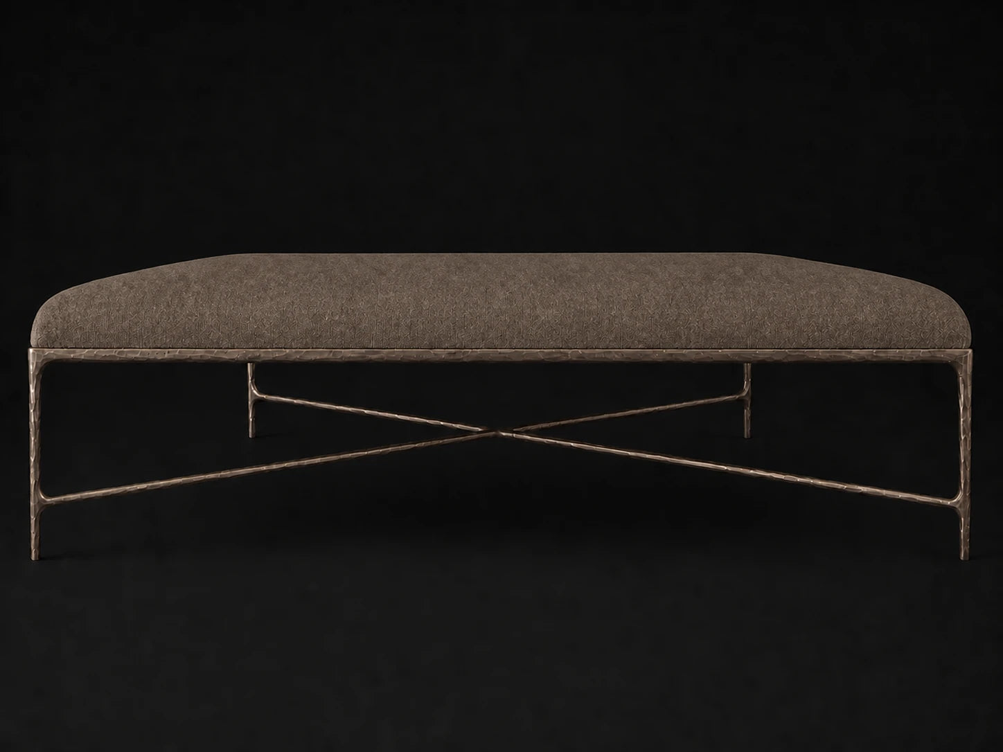 Square Coffee Ottoman — Mohair Mink — Forged Bronze #Fabric & Color_Mohair Mink