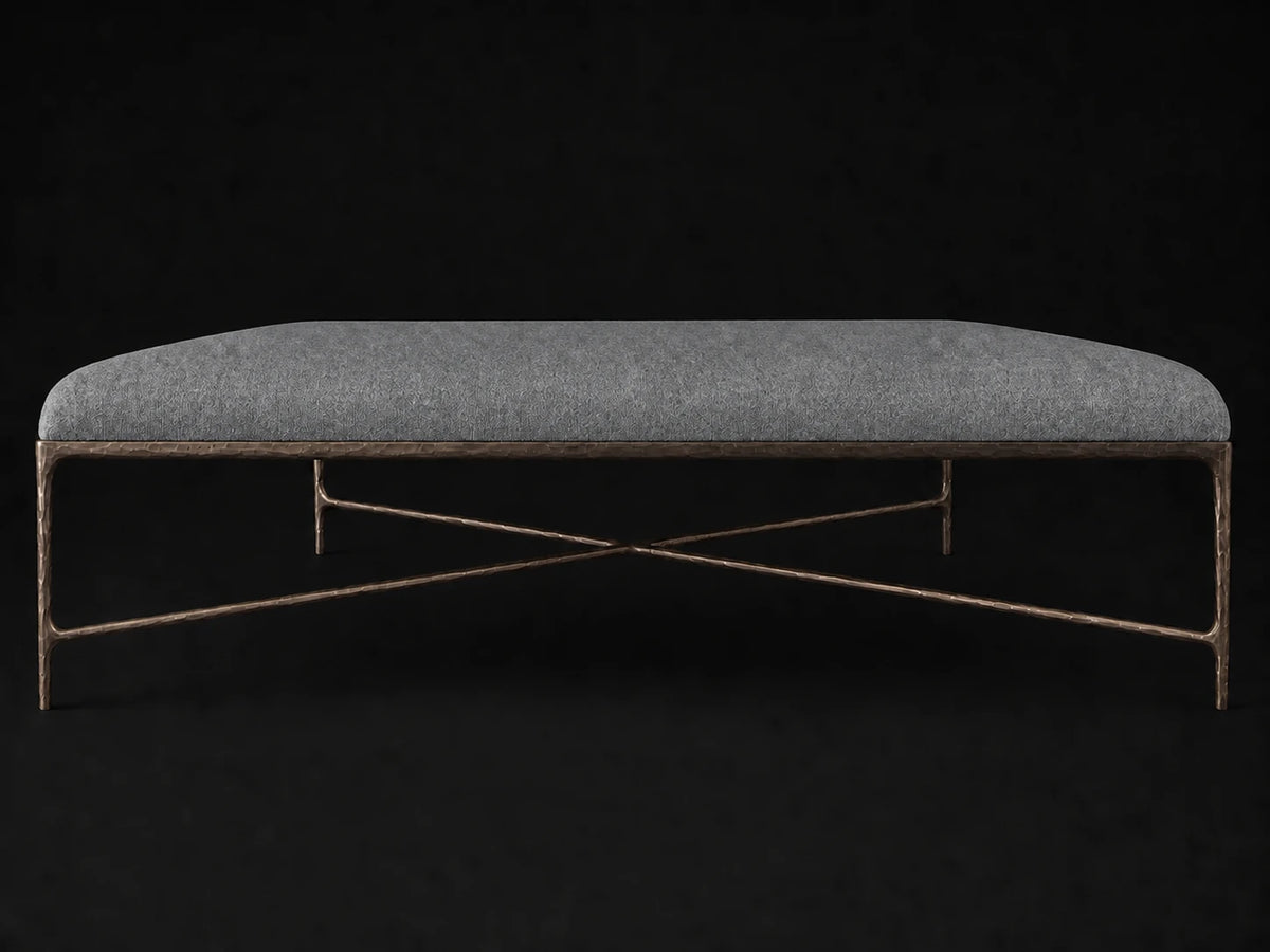 Square Coffee Ottoman — Mohair Slate Blue — Forged Bronze #Fabric & Color_Mohair Slate Blue