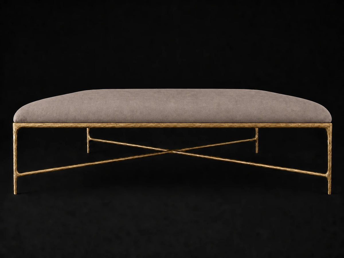 Square Coffee Ottoman — Nubuck Leather Asphalt — Forged Brass #Fabric & Color_Nubuck Leather Asphalt