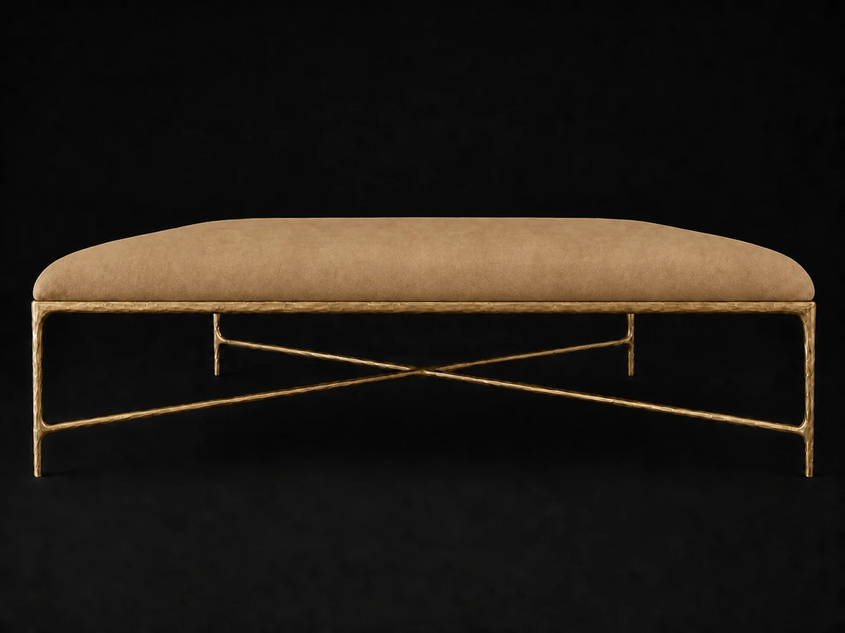 Square Coffee Ottoman — Nubuck Leather Rye — Forged Brass #Fabric & Color_Nubuck Leather Rye