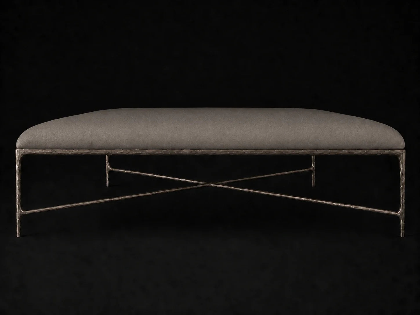 Square Coffee Ottoman — Pebbled Leather Ash — Forged Bronze #Fabric & Color_Pebbled Leather Ash