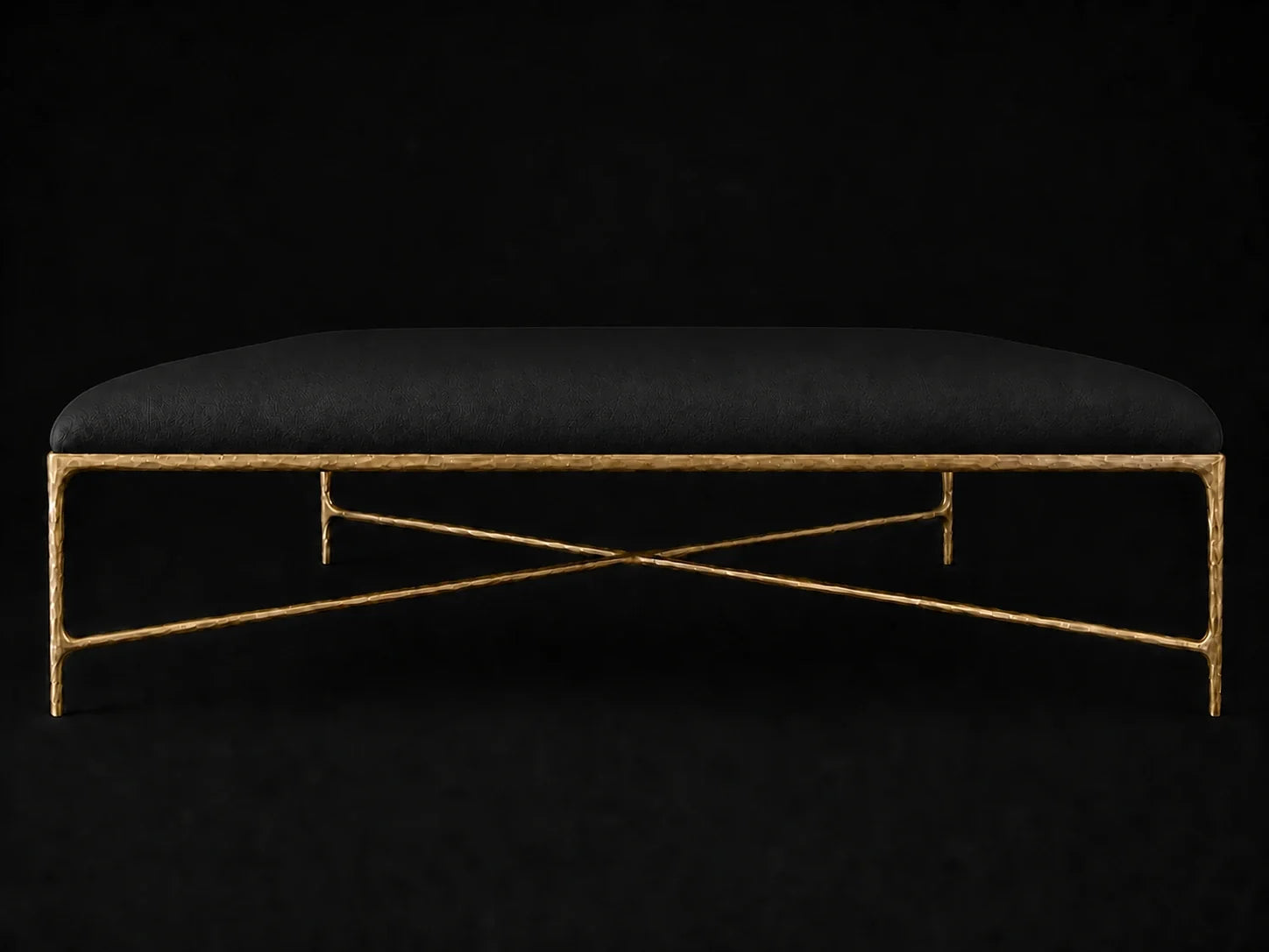 Square Coffee Ottoman — Pebbled Leather Ink — Forged Brass #Fabric & Color_Pebbled Leather Ink