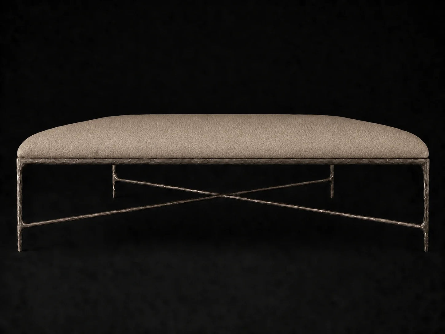 Square Coffee Ottoman — Pebbled Leather Stone — Forged Bronze #Fabric & Color_Pebbled Leather Stone