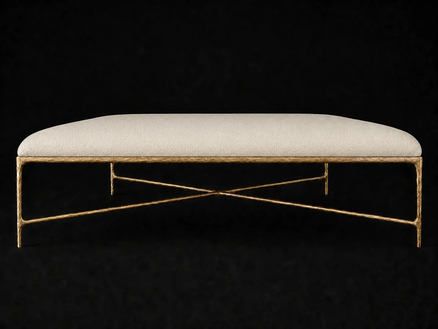 Square Coffee Ottoman — Pebbled Leather Swan — Forged Brass #Fabric & Color_Pebbled Leather Swan