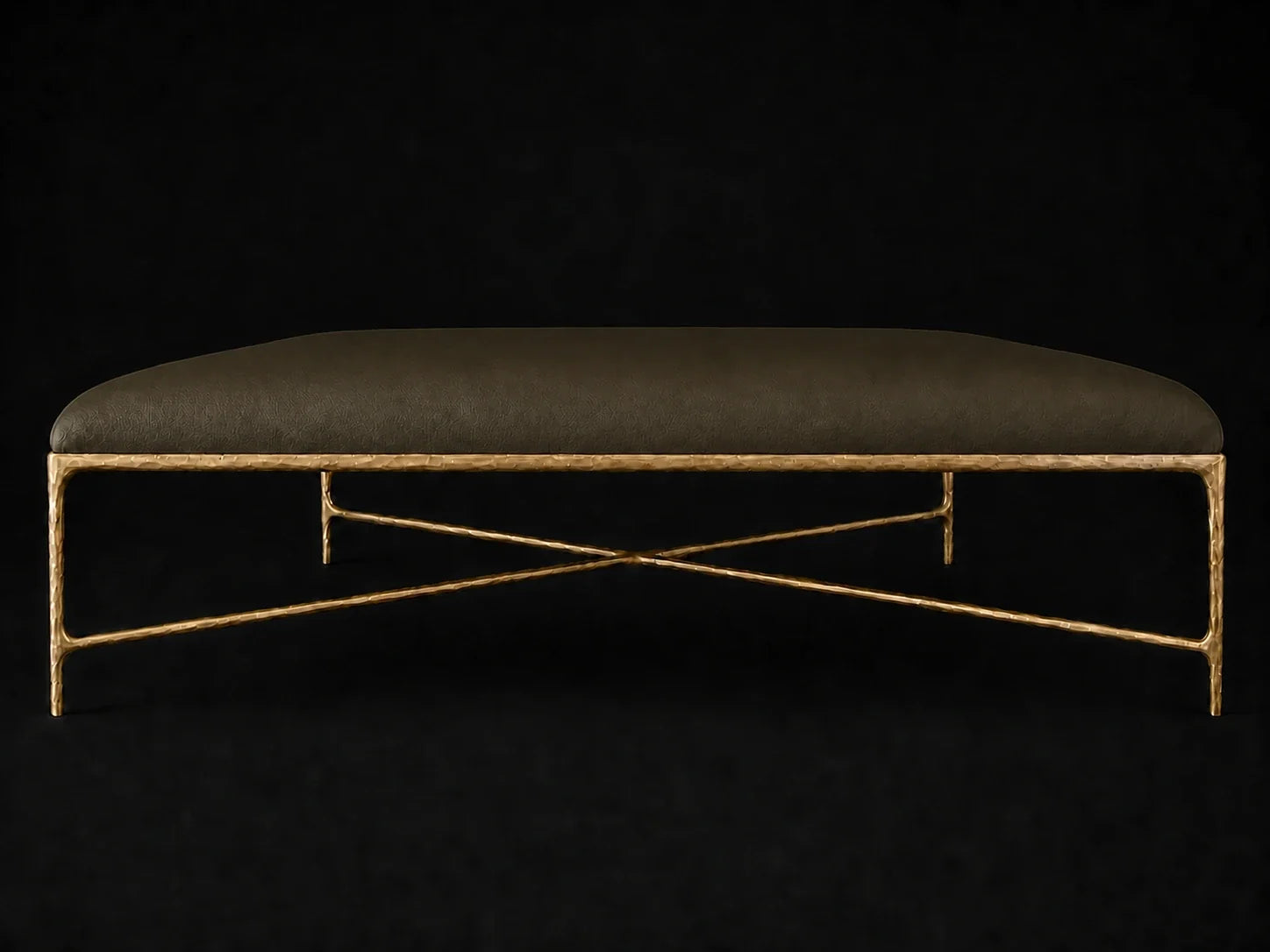 Square Coffee Ottoman — Pebbled Leather Truffle — Forged Brass #Fabric & Color_Pebbled Leather Truffle