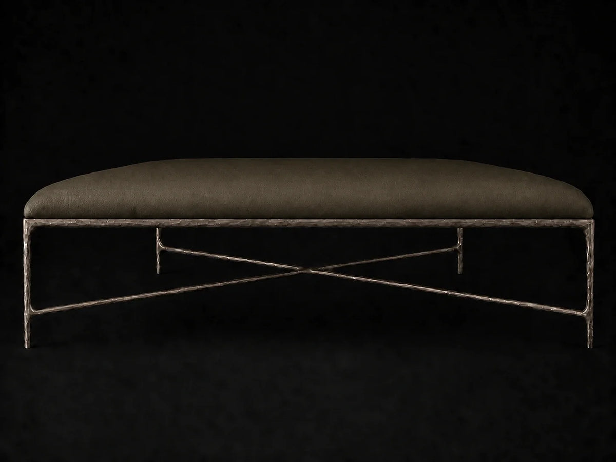 Square Coffee Ottoman — Pebbled Leather Truffle — Forged Bronze #Fabric & Color_Pebbled Leather Truffle