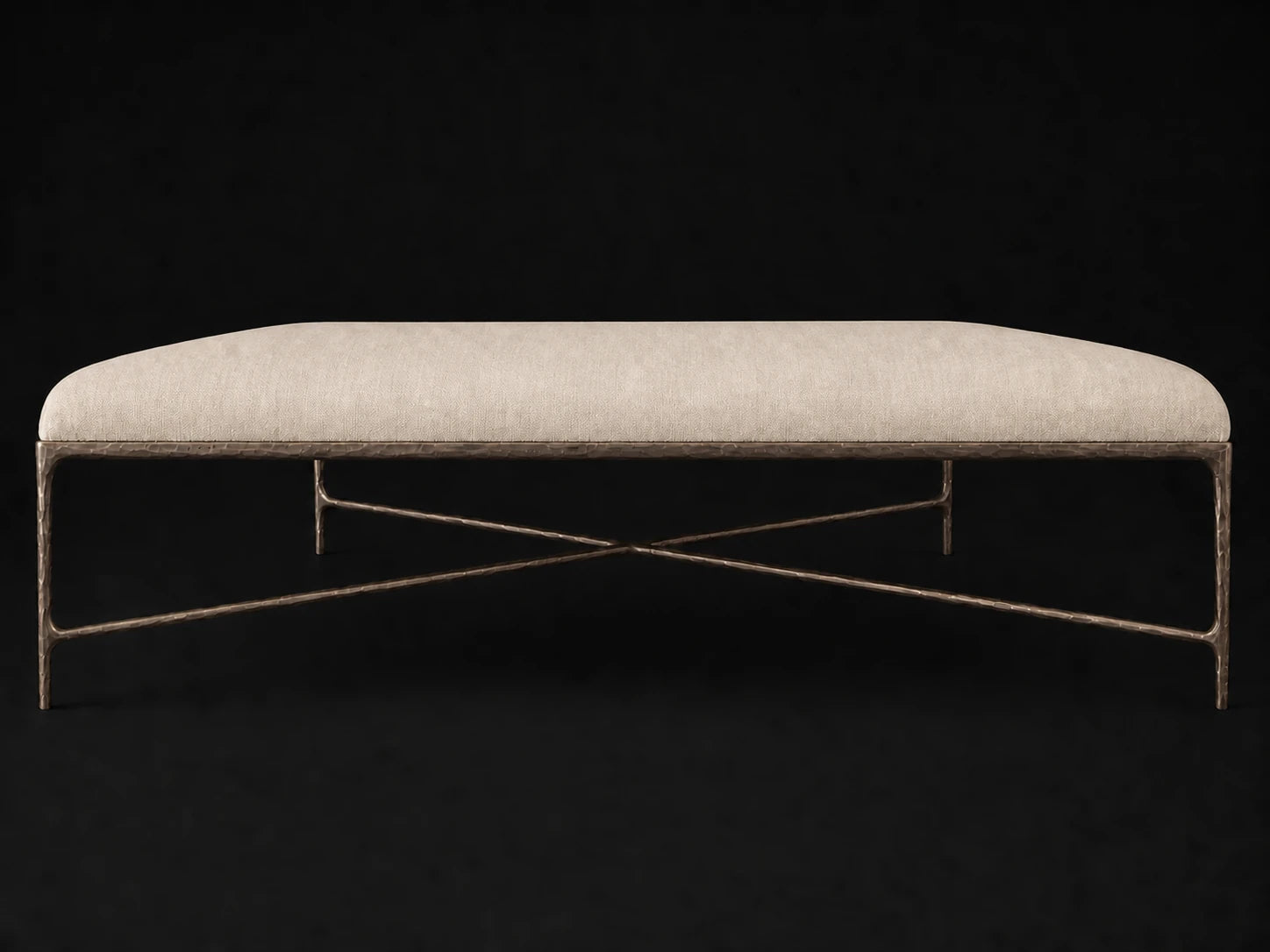 Square Coffee Ottoman — Performance Linen Weave Beige — Forged Bronze #Fabric & Color_Performance Linen Weave Beige