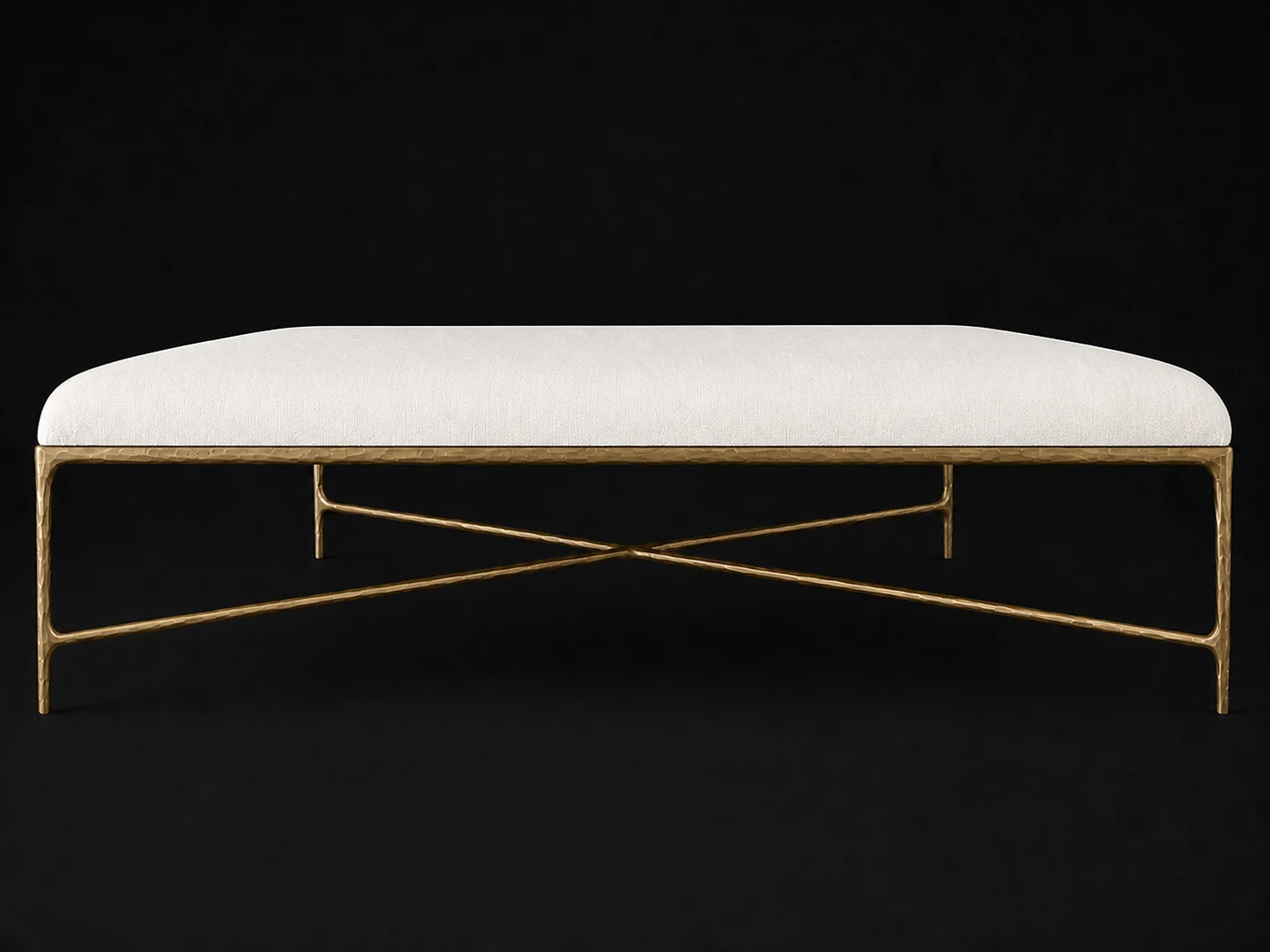 Square Coffee Ottoman — Performance Linen Weave Pure White — Forged Brass #Fabric & Color_Performance Linen Weave Pure White