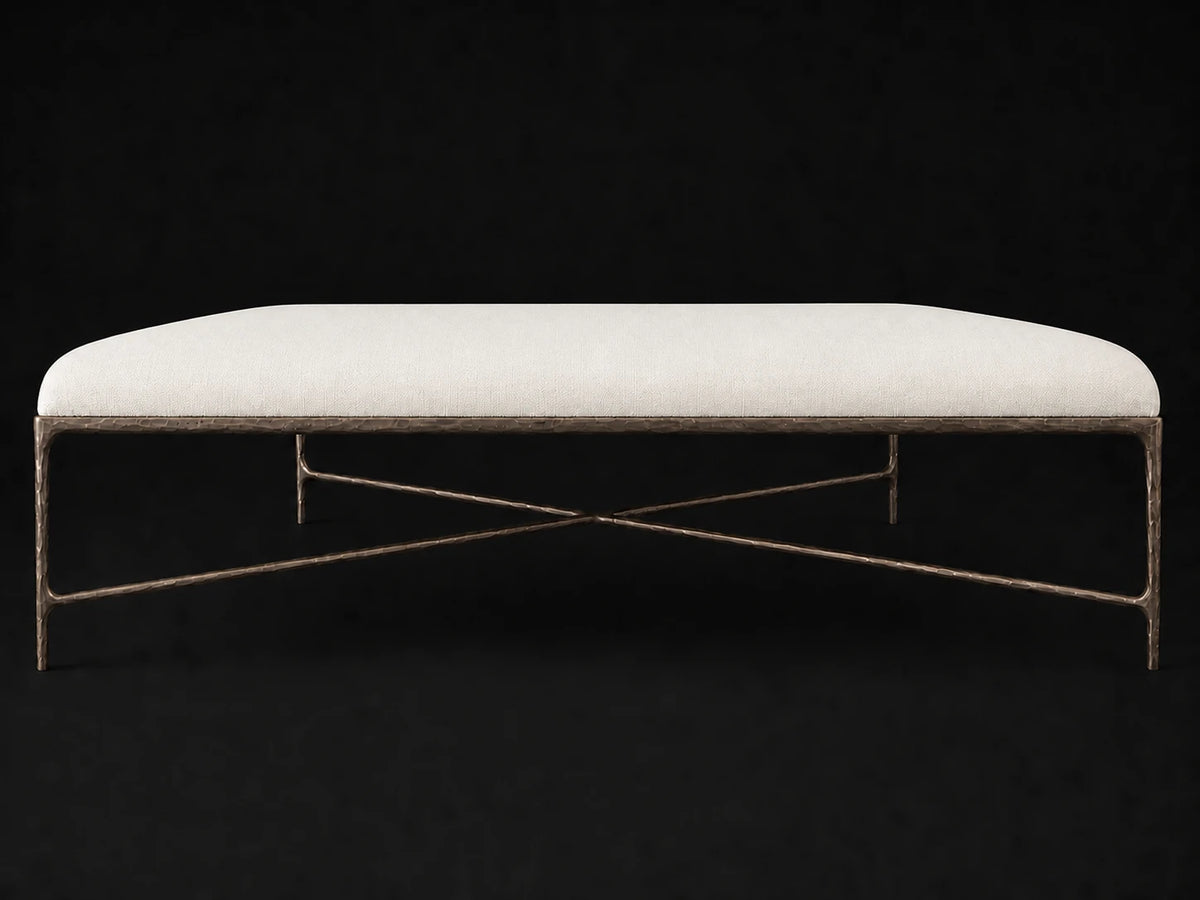 Square Coffee Ottoman — Performance Linen Weave Pure White — Forged Bronze #Fabric & Color_Performance Linen Weave Pure White
