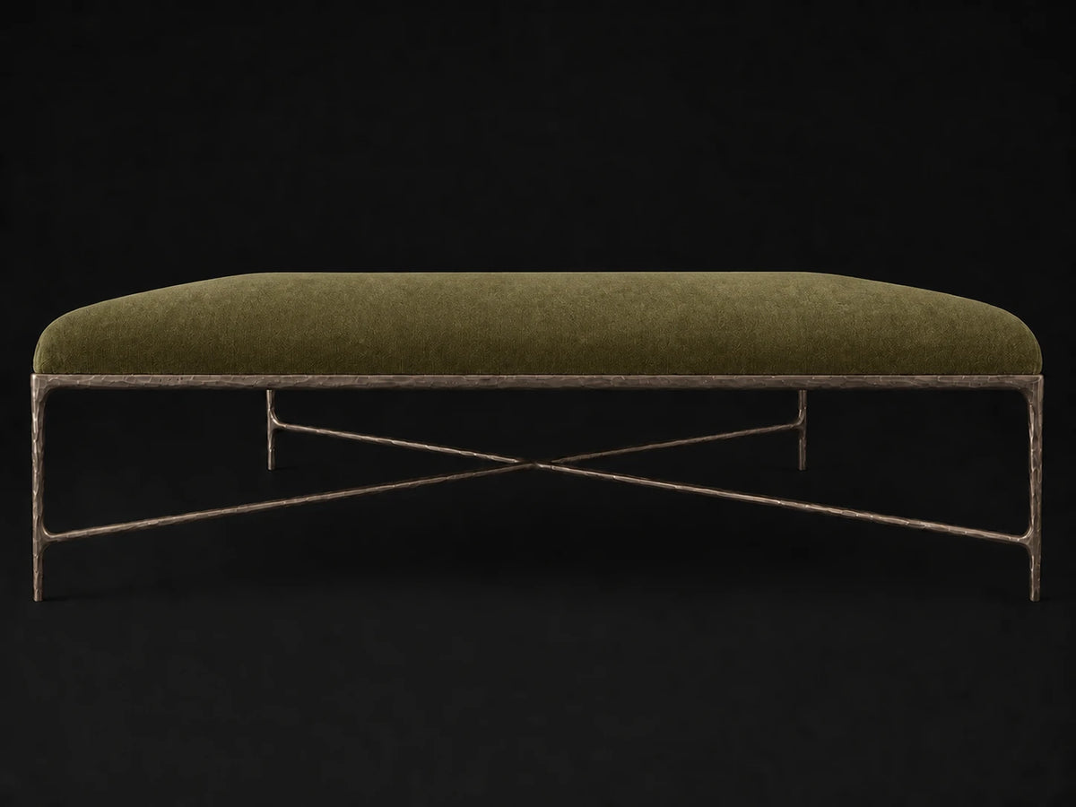Square Coffee Ottoman — Performance Velvet Olive — Forged Bronze #Fabric & Color_Performance Velvet Olive