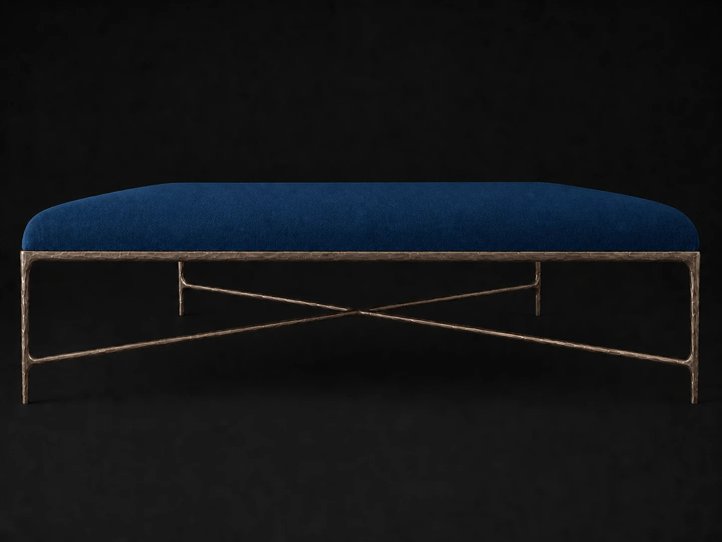 Square Coffee Ottoman — Performance Velvet Sapphire — Forged Bronze #Fabric & Color_Performance Velvet Sapphire