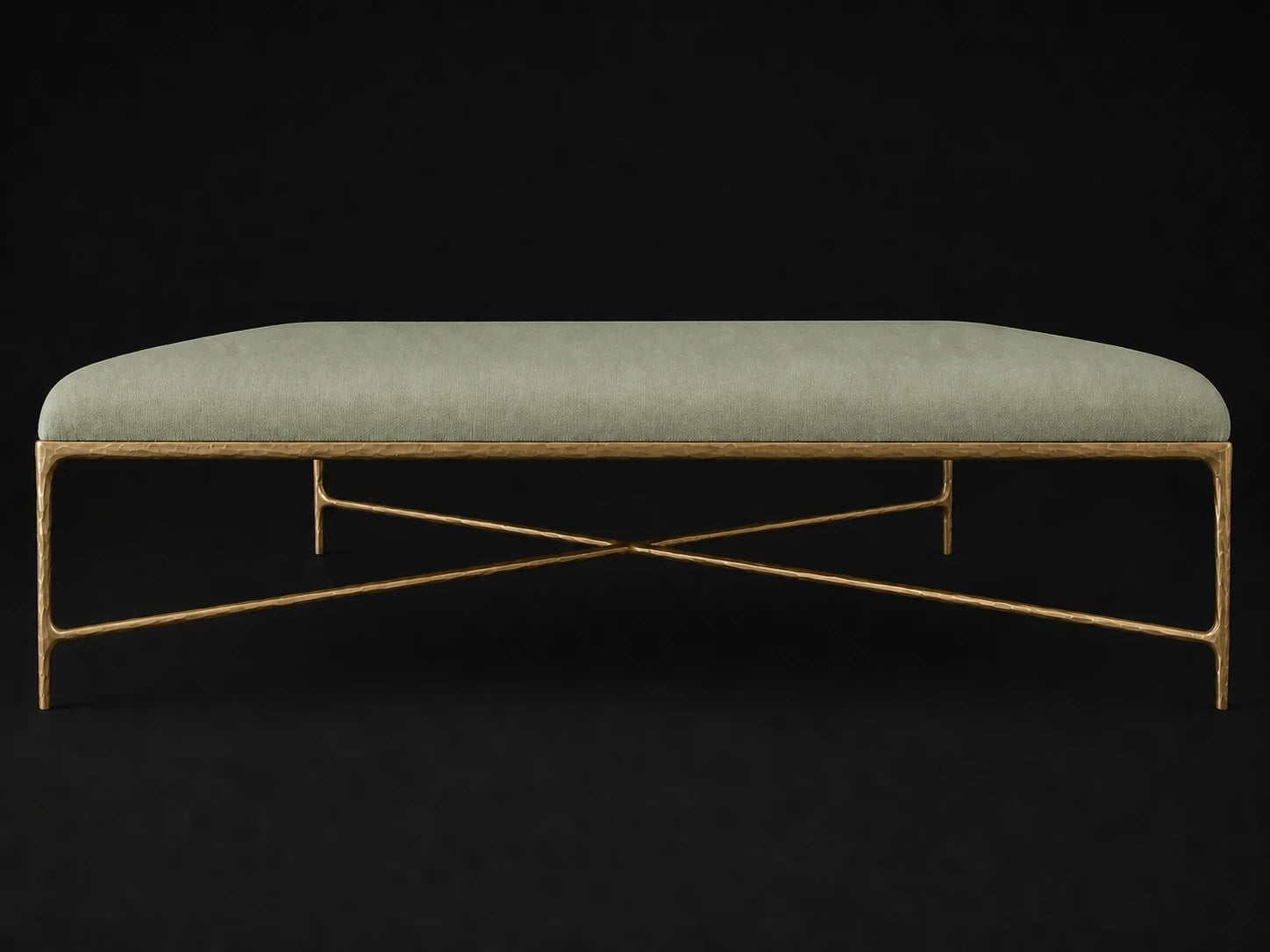 Square Coffee Ottoman — Performance Velvet Seafoam — Forged Brass #Fabric & Color_Performance Velvet Seafoam