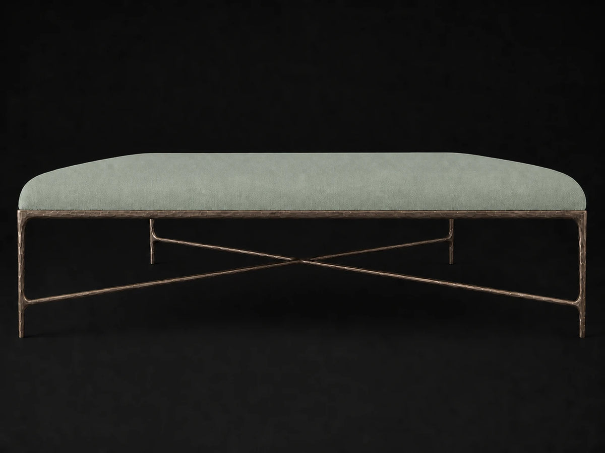 Square Coffee Ottoman — Performance Velvet Seafoam — Forged Bronze #Fabric & Color_Performance Velvet Seafoam
