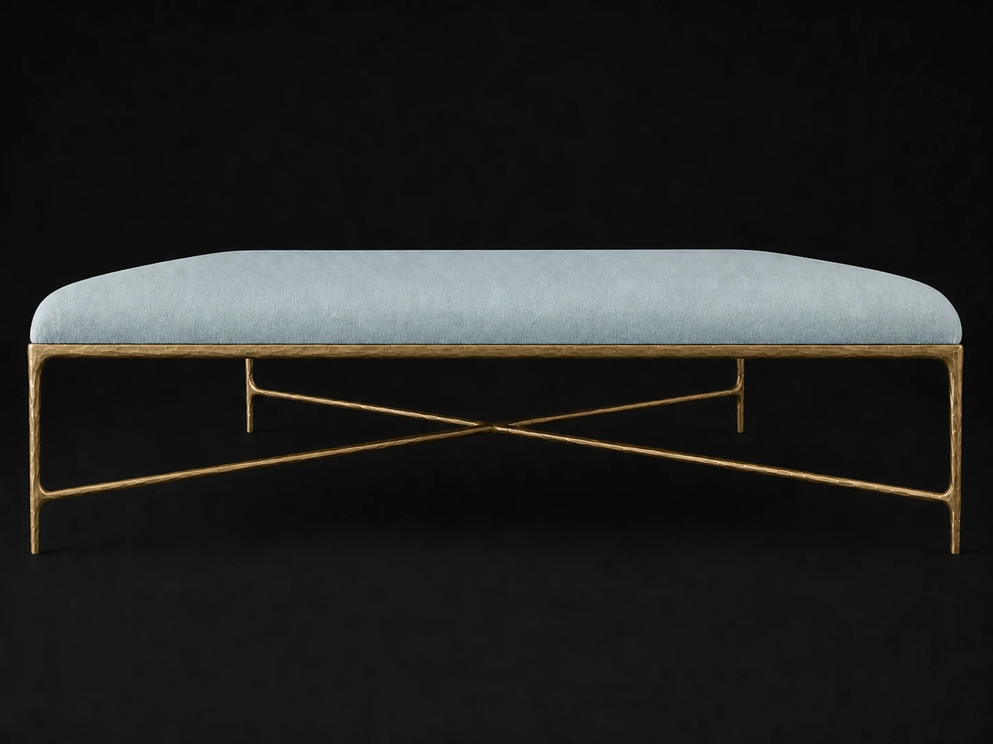 Square Coffee Ottoman — Performance Velvet Sky — Forged Brass #Fabric & Color_Performance Velvet Sky