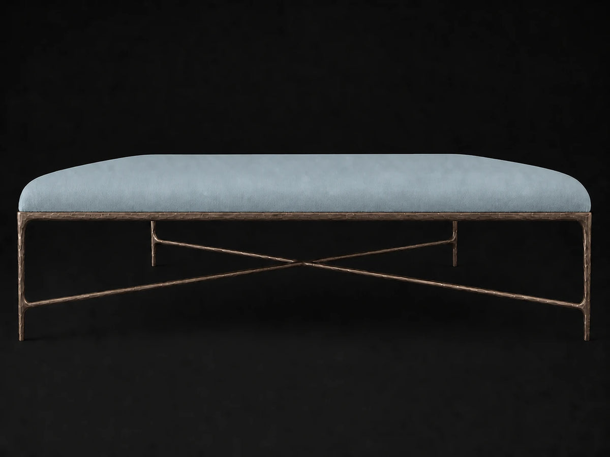 Square Coffee Ottoman — Performance Velvet Sky — Forged Bronze #Fabric & Color_Performance Velvet Sky