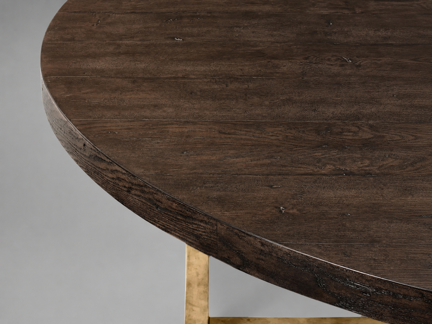 Round Oak Dining Table with Brass Base