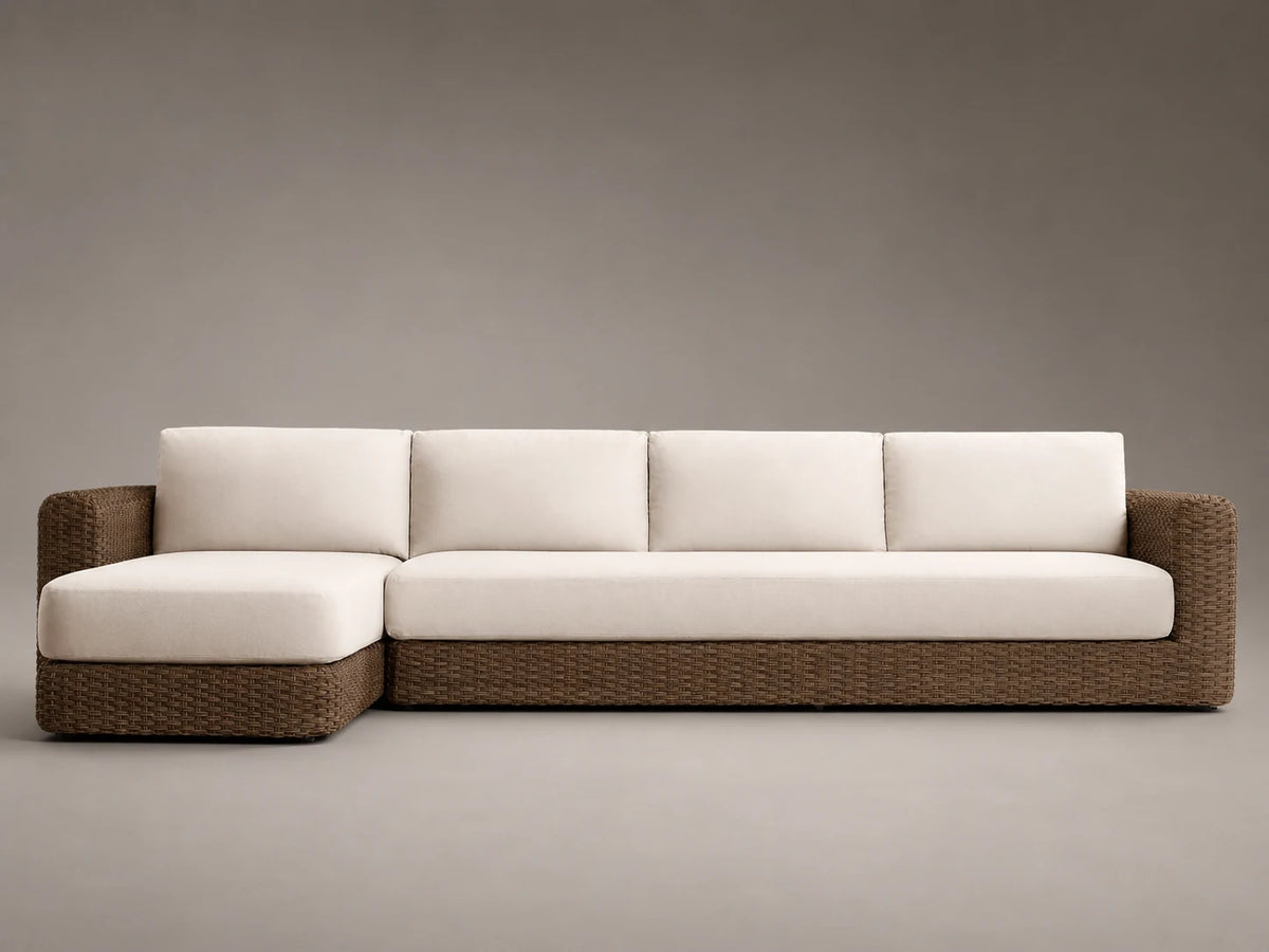 Outdoor Chaise Sofa, Wicker Frame, Performance Fabric, product view