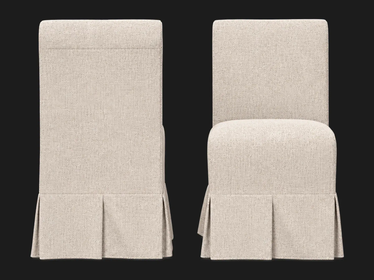 Dalia Armless Dining Chair 2-piece set in Performance Textural Weave Savanna - back and front views