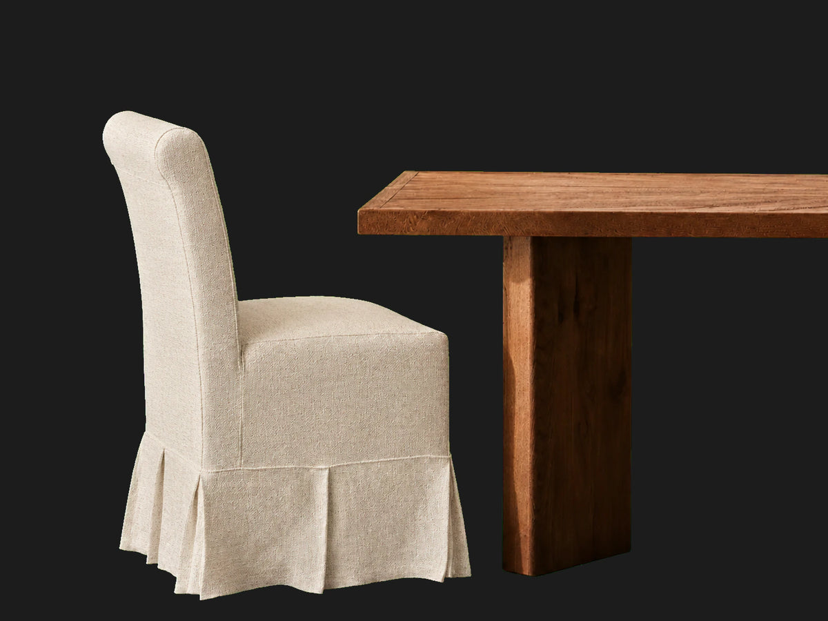 Dalia Armless Dining Chair 2-piece set in Performance Textural Weave Savanna - gallery-09-table-chair-detail-savanna