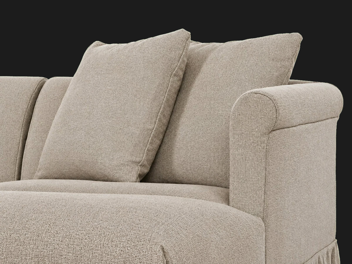 Dalia 4-piece chaise sectional — rolled arm detail in Performance Textural Weave Earthen