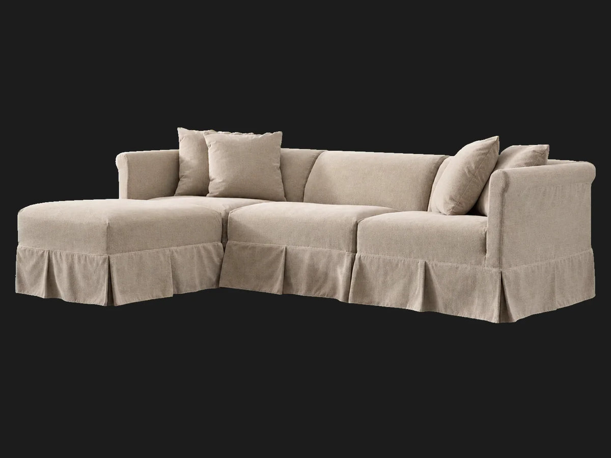 Dalia 4-piece chaise sectional — angled full view in Performance Textural Weave Earthen