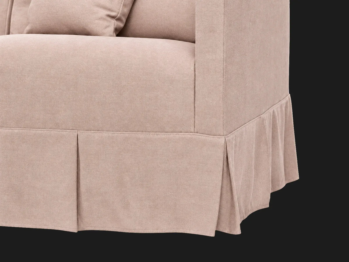 Dalia 4-piece L-shape sectional — skirt detail in Performance Textural Weave Earthen