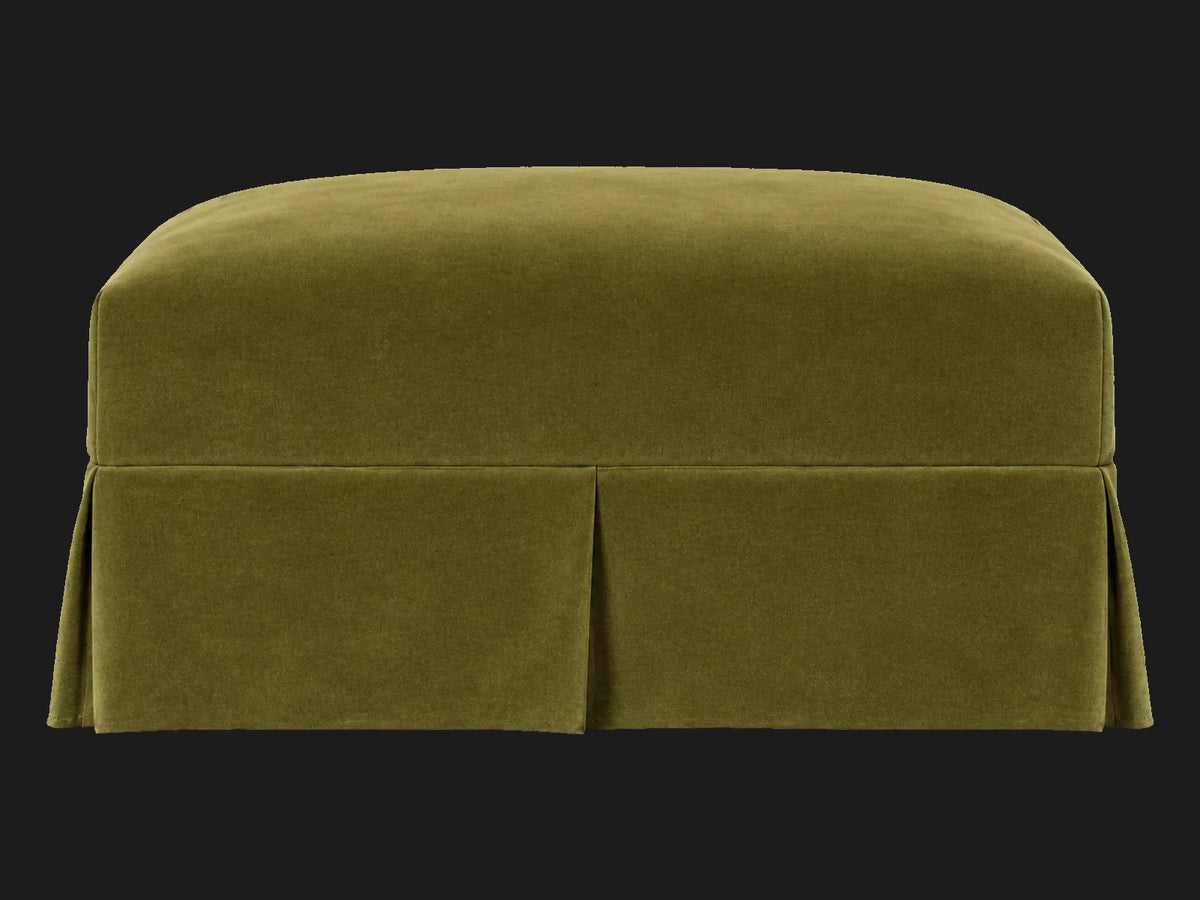 Dalia Ottoman in Performance Velvet Olive, front view