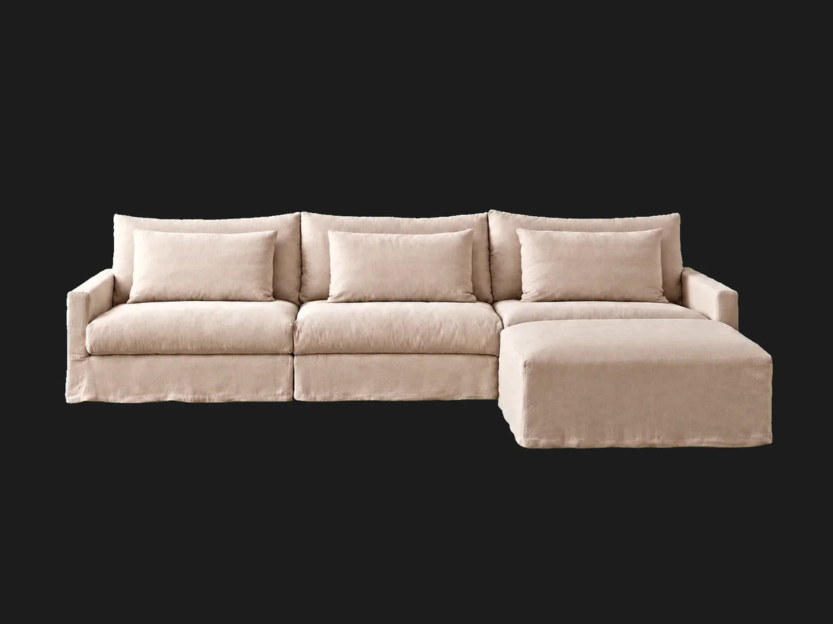 Devyn 4-piece chaise sectional — Performance Linen Weave Beige hero
