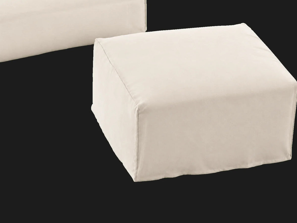 Devyn Ottoman in Italian Brushed Wool Vanilla, elevated detail with matching chair