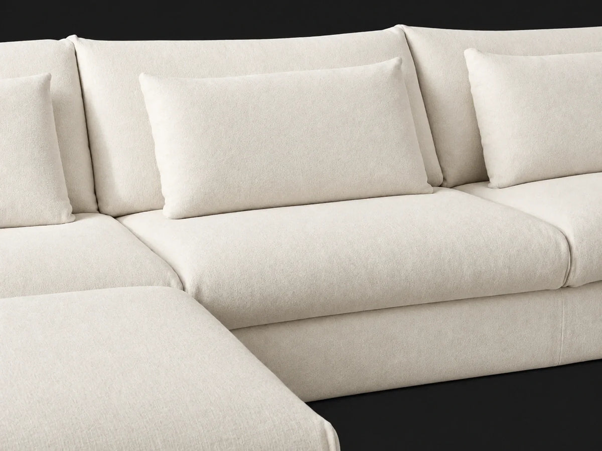Devyn Double-Chaise U-Shape Sectional — Wool Vanilla seat and cushion detail