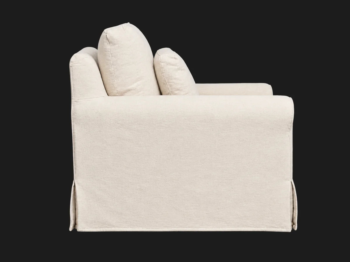Elias Swivel Chair in Italian Brushed Wool Vanilla, deep side view