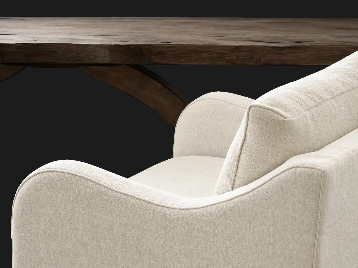 Esmé Dining Chair in Performance Linen Weave Flour - dining table detail
