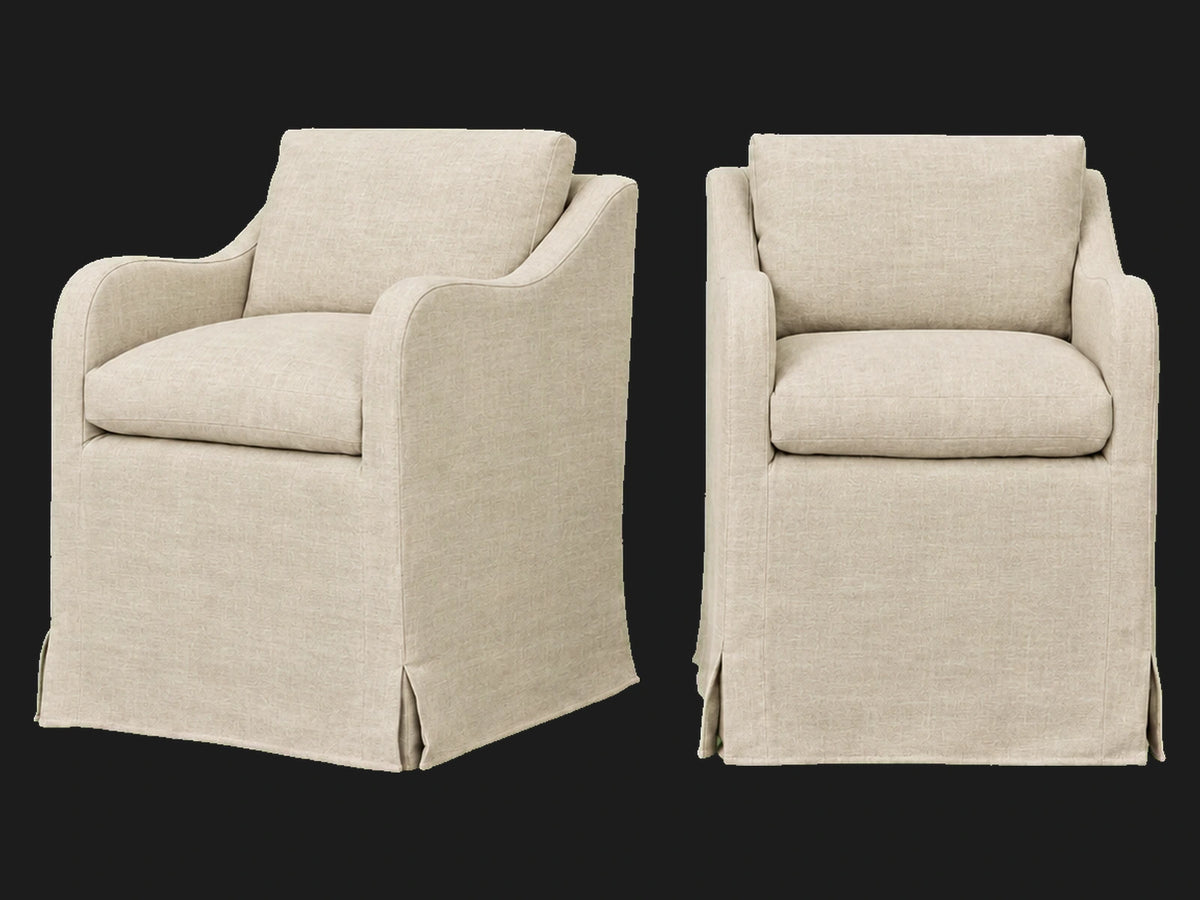 Esmé Dining Chair 2-piece set in Heritage Belgian Linen Alder - front and three-quarter views #Fabric & Color_Heritage Belgian Linen Alder