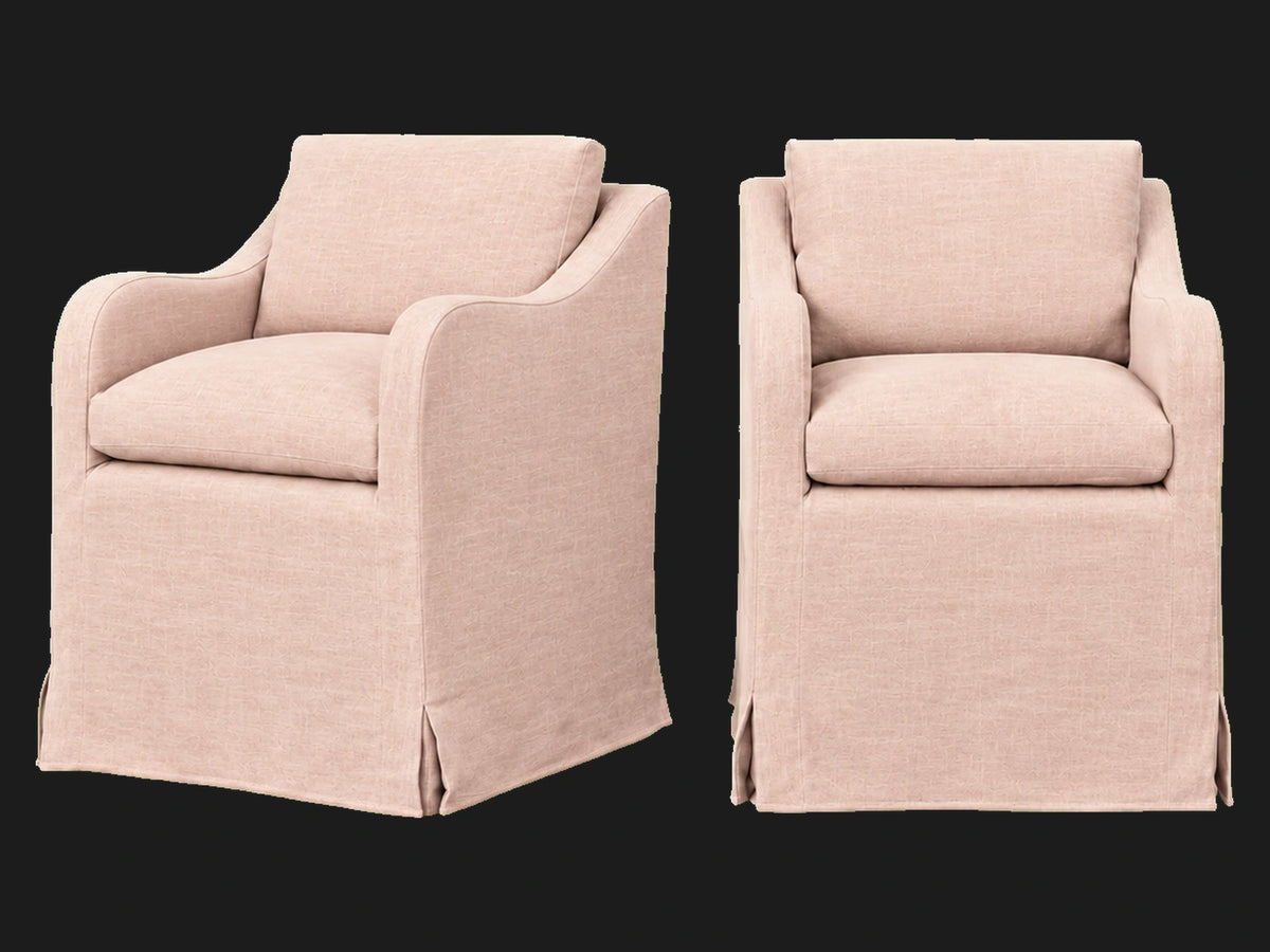 Esmé Dining Chair 2-piece set in Heritage Belgian Linen Petal - front and three-quarter views