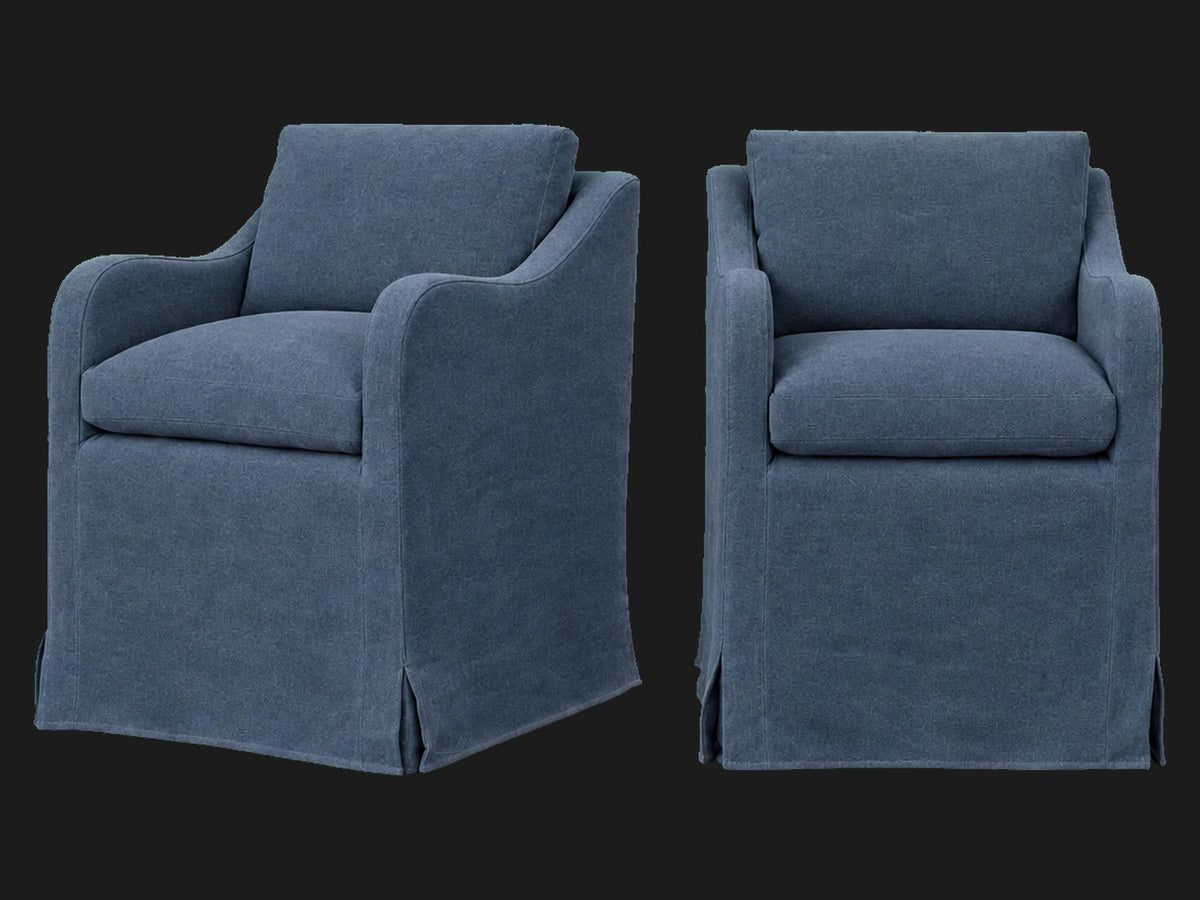 Esmé Dining Chair 2-piece set in Italian Brushed Wool Harbor - front and three-quarter views #Fabric & Color_Italian Brushed Wool Harbor