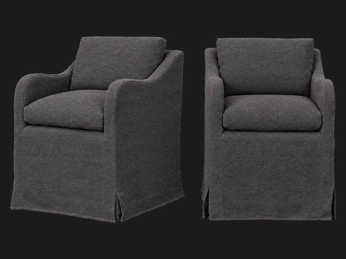 Esmé Dining Chair 2-piece set in Italian Brushed Wool Pepper - front and three-quarter views #Fabric & Color_Italian Brushed Wool Pepper