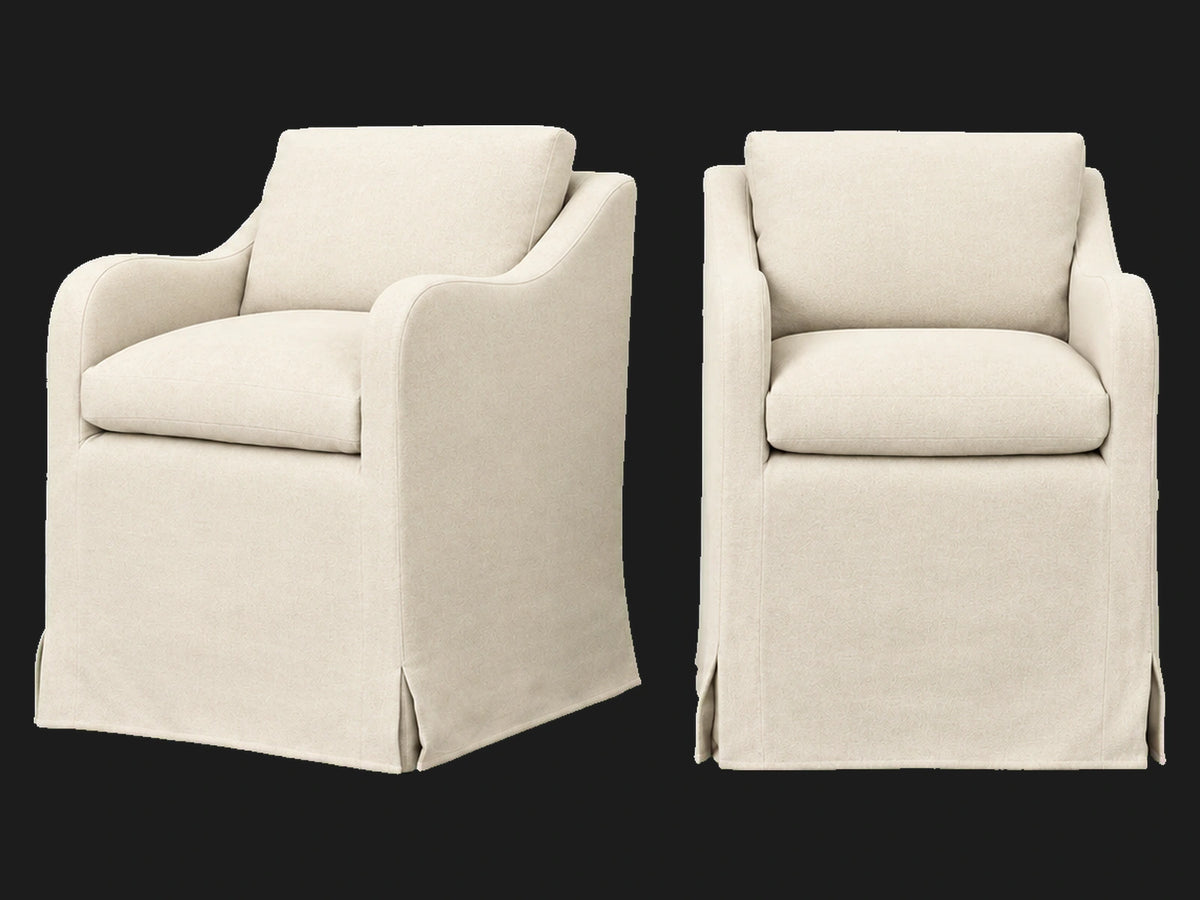Esmé Dining Chair 2-piece set in Italian Brushed Wool Vanilla - front and three-quarter views