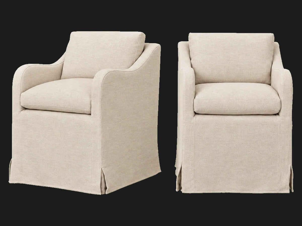 Esmé Dining Chair 2-piece set in Performance Linen Weave Beige - front and three-quarter views #Fabric & Color_Performance Linen Weave Beige