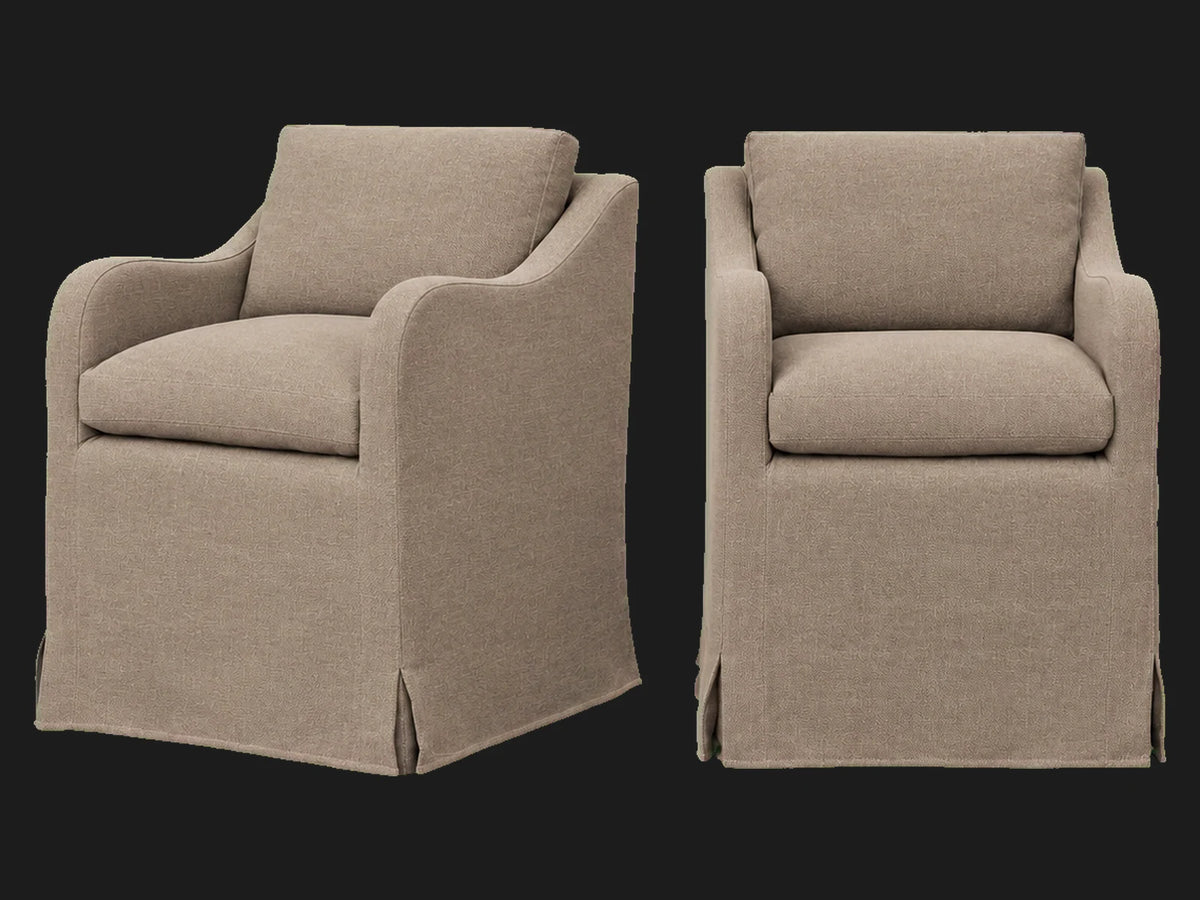 Esmé Dining Chair 2-piece set in Performance Textural Weave Earthen - front and three-quarter views #Fabric & Color_Performance Textural Weave Earthen