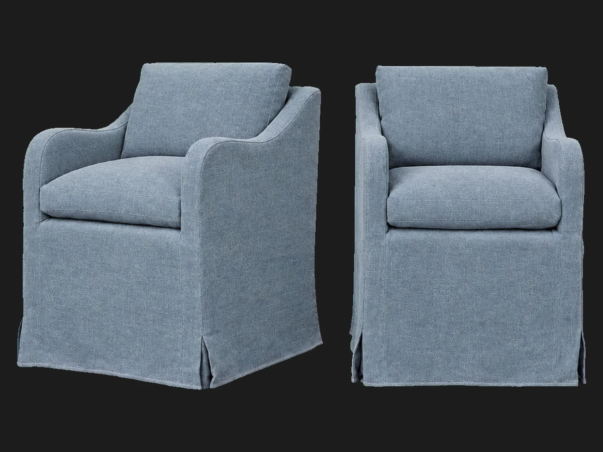 Esmé Dining Chair 2-piece set in Performance Woven Chenille Rain - front and three-quarter views #Fabric & Color_Performance Woven Chenille Rain