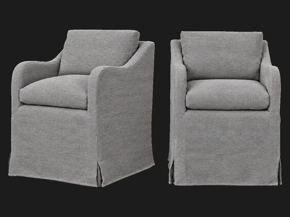 Esmé Dining Chair 2-piece set in Performance Woven Chenille Steel - front and three-quarter views #Fabric & Color_Performance Woven Chenille Steel