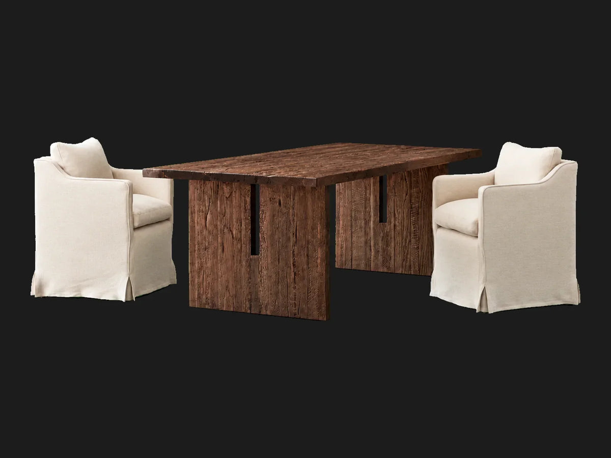 Amelia Dining Chair 2-piece set in Italian Brushed Wool Vanilla - dining table arrangement